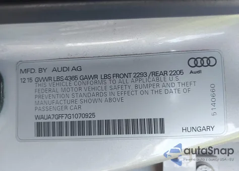 2016 Audi A3 1.8T Premium from USA, damaged, VIN WAUA7GFF7G1070925